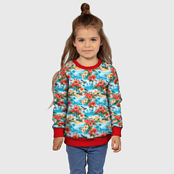 Свитшот детский Гавайский стиль летние цветы, цвет: 3D-красный — фото 2