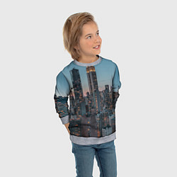 Свитшот детский Утренний город с небоскребами, цвет: 3D-меланж — фото 2