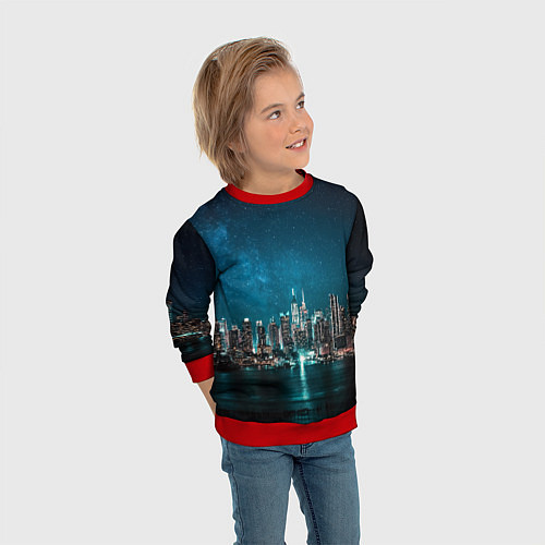 Детский свитшот Большой город в звездах / 3D-Красный – фото 3