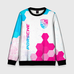 Свитшот детский Porsche neon gradient style: надпись, символ, цвет: 3D-черный