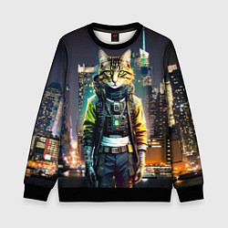 Свитшот детский Cool cat in New York city at night, цвет: 3D-черный