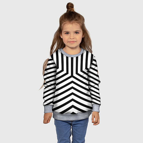 Детский свитшот Черно-белые полосы в узоре / 3D-Меланж – фото 4