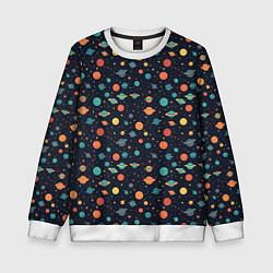 Свитшот детский Темный космос с планетами паттерн, цвет: 3D-белый