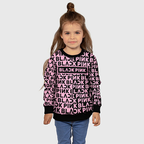 Детский свитшот Blackpink - pink text / 3D-Черный – фото 4