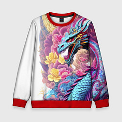 Свитшот детский Свирепый дракон - татуировка - ирезуми - Япония, цвет: 3D-красный