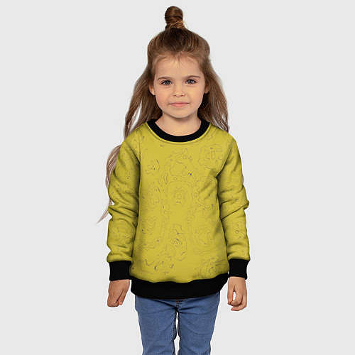 Детский свитшот Рябь - зеленовато-желтый и фиолетовый - узор Хуф и / 3D-Черный – фото 4