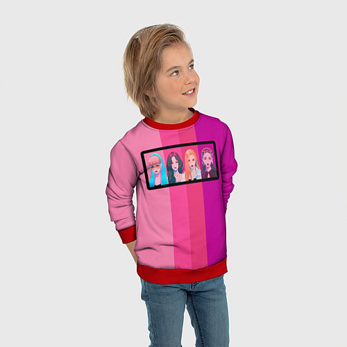 Детский свитшот Группа Black pink на фоне оттенков розового / 3D-Красный – фото 3