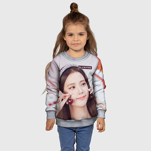 Детский свитшот Джису с черешней блэкпинк / 3D-Меланж – фото 4