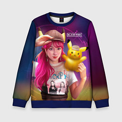 Свитшот детский Jisoo and Pikachu, цвет: 3D-синий