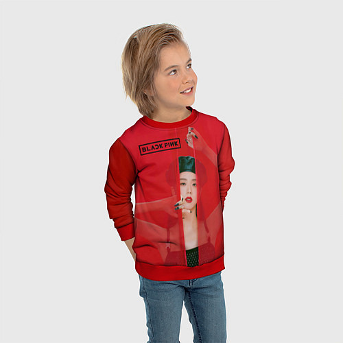 Детский свитшот Blackpink red background / 3D-Красный – фото 3