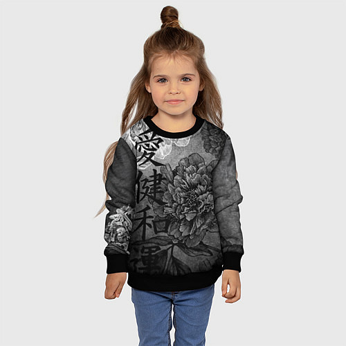 Детский свитшот Flowers - japanese art / 3D-Черный – фото 4