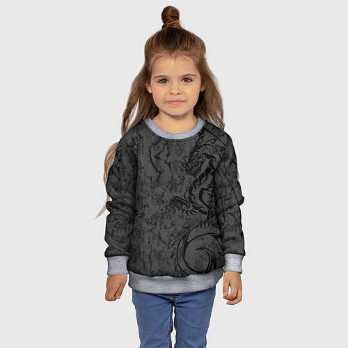 Детский свитшот Black dragon - grunge / 3D-Меланж – фото 4