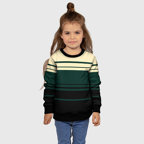 Детский свитшот Полосы зелёный / 3D-Черный – фото 4