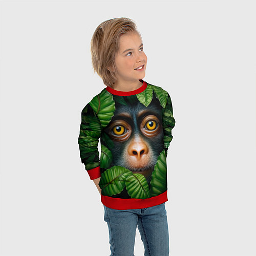 Детский свитшот Черная обезьянка / 3D-Красный – фото 3