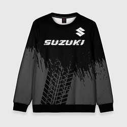 Свитшот детский Suzuki speed на темном фоне со следами шин: символ, цвет: 3D-черный
