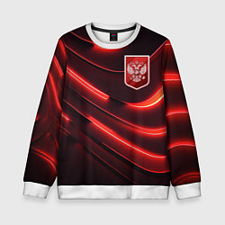 Свитшот детский Красный неоновый герб России, цвет: 3D-белый