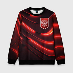 Свитшот детский Красный неоновый герб России, цвет: 3D-черный