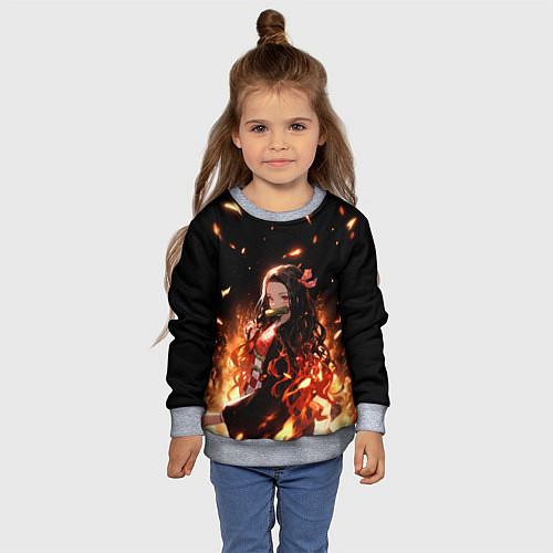 Детский свитшот Незуко и пламя - клинок / 3D-Меланж – фото 4