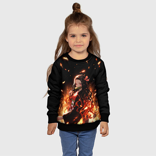 Детский свитшот Незуко и пламя - клинок / 3D-Черный – фото 4