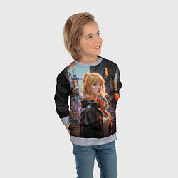 Свитшот детский Боевая городская девчонка, цвет: 3D-меланж — фото 2