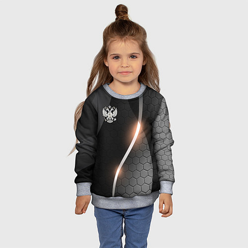 Детский свитшот Герб России на темном фоне / 3D-Меланж – фото 4