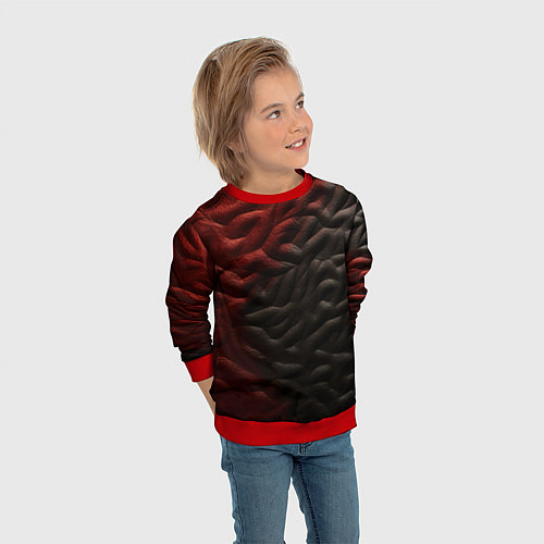 Детский свитшот Красно черная волнистая текстура / 3D-Красный – фото 3