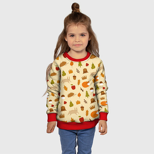 Детский свитшот Паттерн - осень / 3D-Красный – фото 4