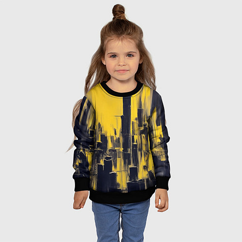 Детский свитшот Большой нарисованный город / 3D-Черный – фото 4