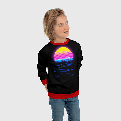 Детский свитшот Неоновый закат - гранж / 3D-Красный – фото 3