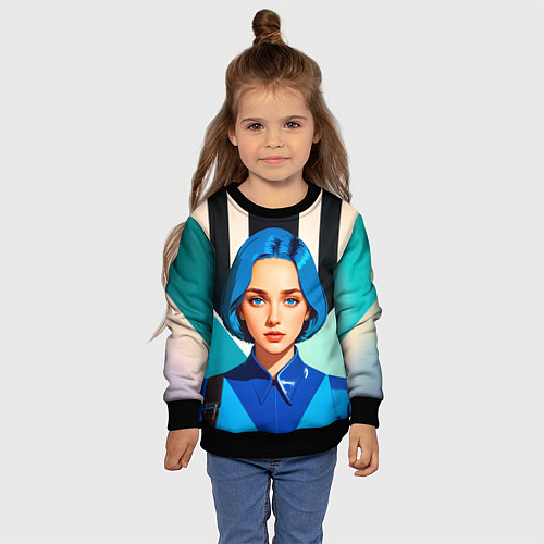 Детский свитшот Девушка в рубашке с синими волосами / 3D-Черный – фото 4