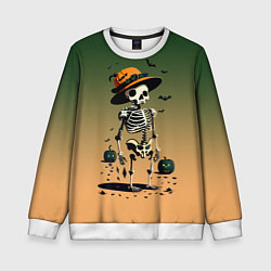 Свитшот детский Funny skeleton - halloween - neural network, цвет: 3D-белый