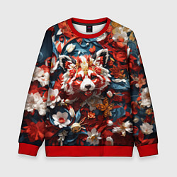 Свитшот детский Красная панда в цветах, цвет: 3D-красный
