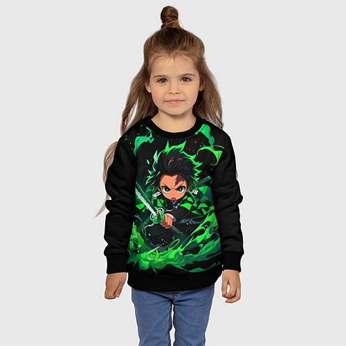 Детский свитшот Танджиро Комадо - чибби арт / 3D-Черный – фото 4