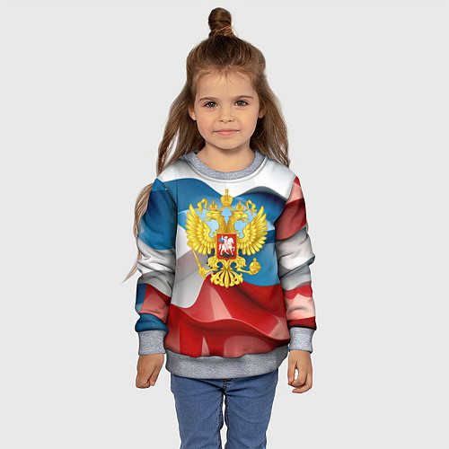 Детский свитшот Герб России триколор / 3D-Меланж – фото 4