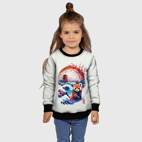 Детский свитшот Красная панда на охоте / 3D-Черный – фото 4