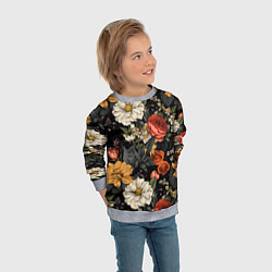 Свитшот детский Цветочный паттерн на черном, цвет: 3D-меланж — фото 2
