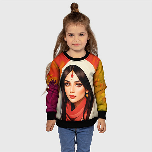 Детский свитшот Нейросеть - индийская принцесса / 3D-Черный – фото 4