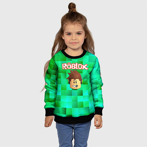 Детский свитшот Roblox head на пиксельном фоне / 3D-Черный – фото 4