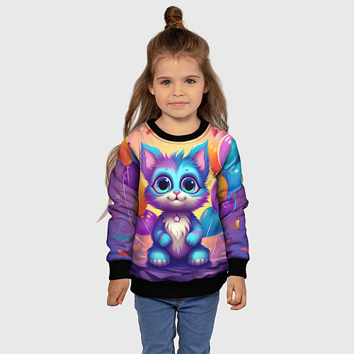 Детский свитшот Котик с воздушными шариками / 3D-Черный – фото 4