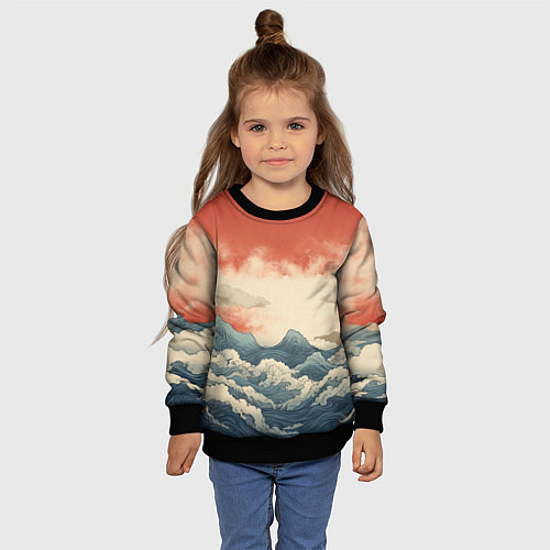 Детский свитшот Буря в океане / 3D-Черный – фото 4