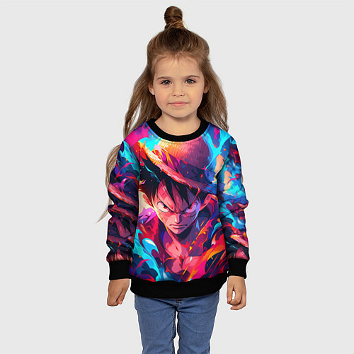 Детский свитшот Луффи из Ван Пис - разноцветный / 3D-Черный – фото 4