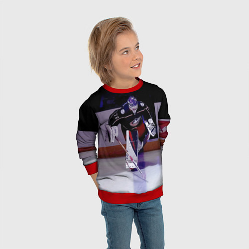 Детский свитшот Sergey Bobrovsky - goalkeeper - Columbus blue jack / 3D-Красный – фото 3