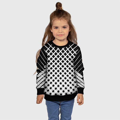 Детский свитшот Черно-белые ромбы и клетки / 3D-Черный – фото 4