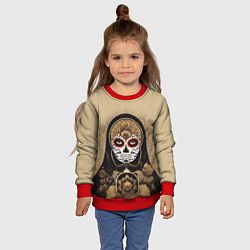 Свитшот детский Матрешка сахарный череп на Хэллоуин, цвет: 3D-красный — фото 2