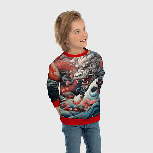 Детский свитшот Морской дракон Irezumi / 3D-Красный – фото 3