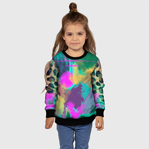 Детский свитшот Пятна краски и леопардовая шкура абстракция / 3D-Черный – фото 4