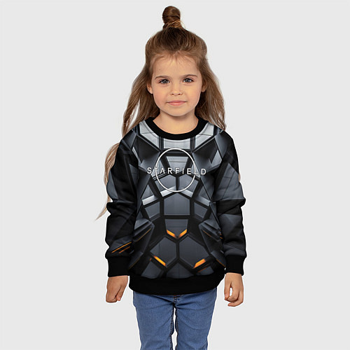 Детский свитшот Логотип Старфильд на фоне абстрактной конструкции / 3D-Черный – фото 4