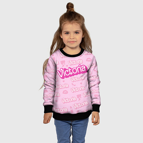 Детский свитшот Виктория - паттерн Барби розовый / 3D-Черный – фото 4