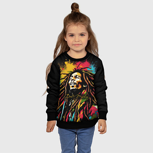 Детский свитшот Боб Марли в стиле арт / 3D-Черный – фото 4