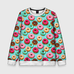 Свитшот детский Разноцветные пончики паттерн, цвет: 3D-белый